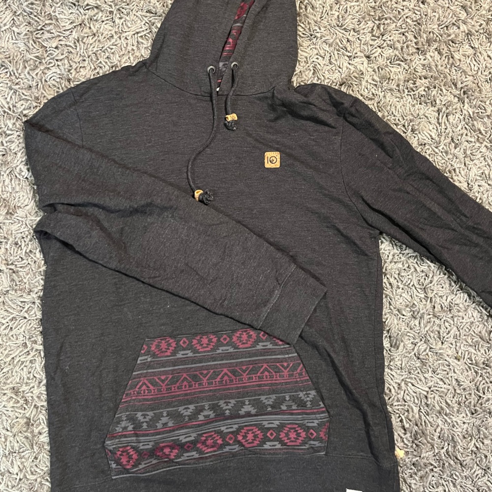 tentree Charcoal and Burgundy Patterned Hoodie
